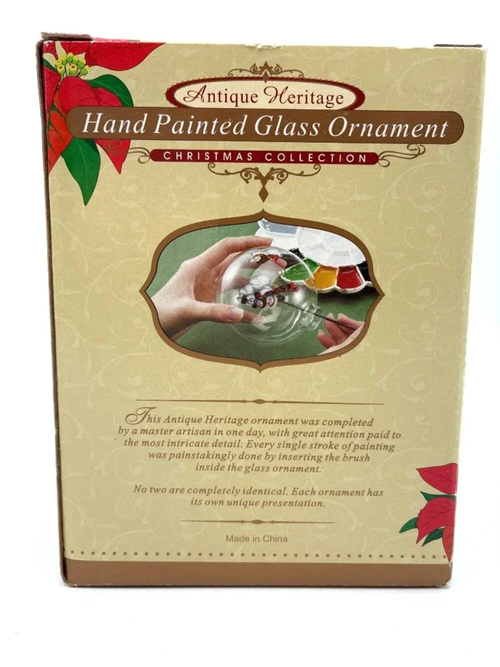 NIB Antique Heritage Hand-Painted Glass Ornament Christmas Snowman Skating 4